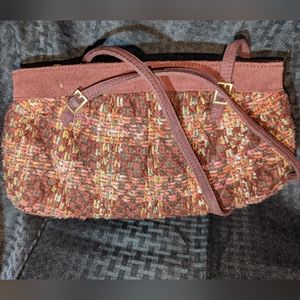 Vera Bradley Handbag Shoulder Purse Burgundy Tweed Plaid Wool Suede Trim.